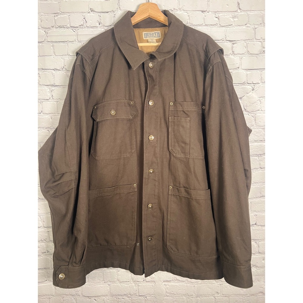Duluth‎ Trading Co Brown Fire Hose Work Jacket Mens 2XL Cotton Canvas Chore Coat